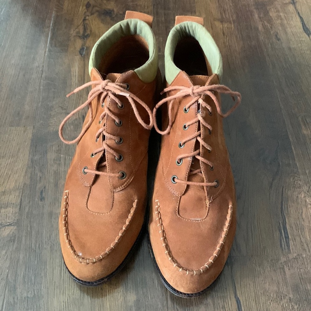Unique Tan Leather Moccasin Lace Up Booties I. E. With Nike Air Size 10